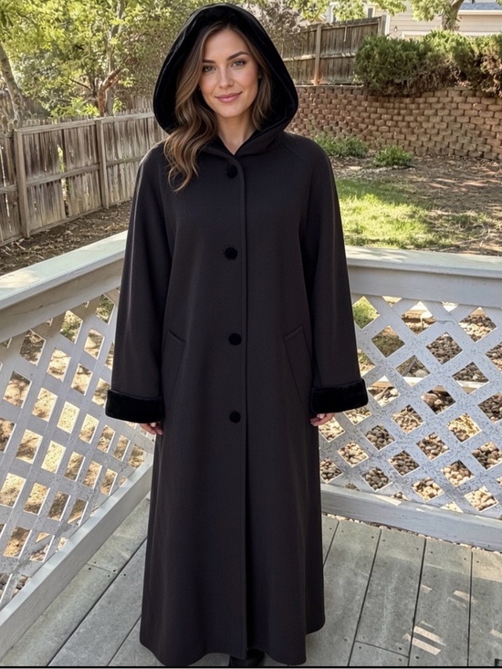 forecaster of boston Jackets & Blazers - Forecaster of Boston Vintage 90’s Maxi Trench Coat 6 USA Wool Velvet Hood Black